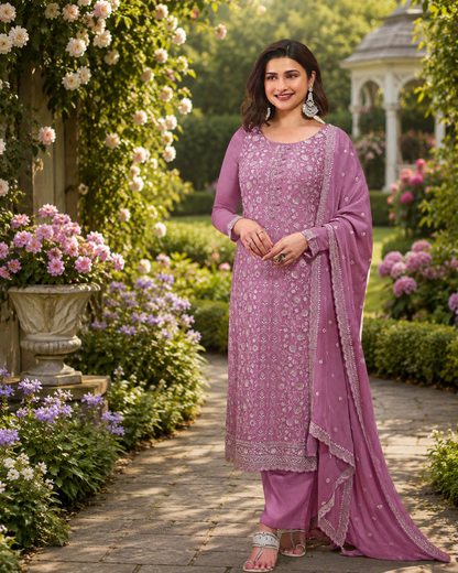 Fancy Look Women Pakistani Suit Vichitra Silk Sequence Embroidery Wonderful Semi-Stitched Salwar Suit Material