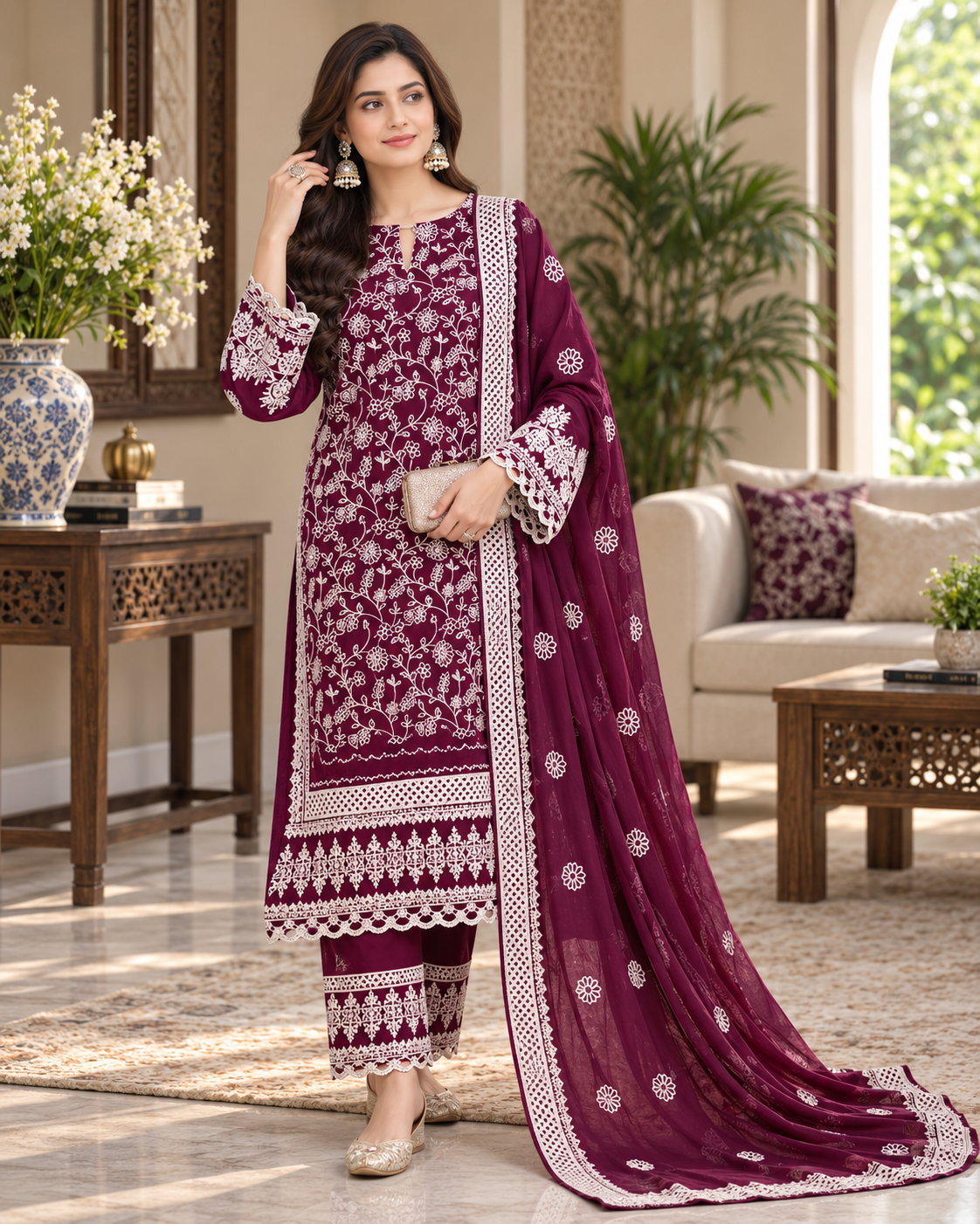 Pakistani Suit for Women Exclusive Georgette Thread Embroidery Beautiful Semi-Stitched Salwar Suit Material