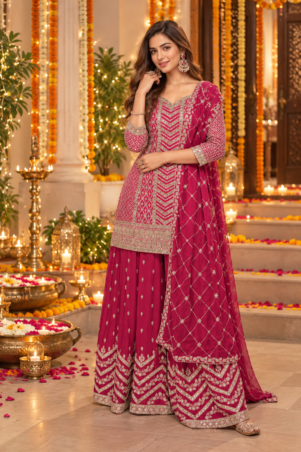 Festival Wear Heavy Chinon Sequence Embroidery Beautiful Semi-Stitched Sharara Suit Material Pakistani Salwar Suit Material