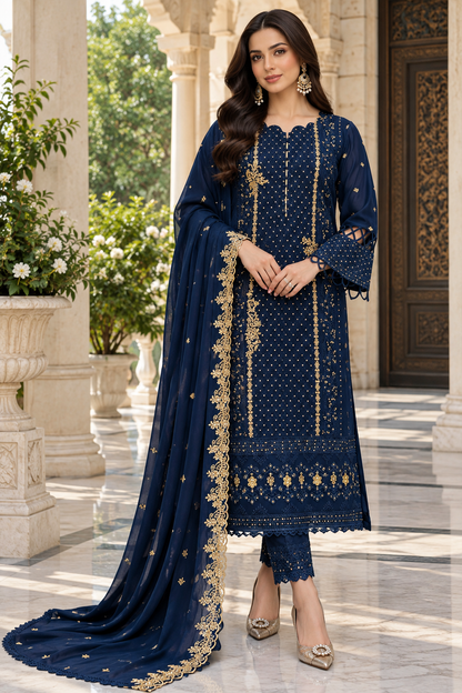Attractive Georgette Sequence Embroidery Multi Purpose Semi-Stitched Pakistani Salwar Suit Material