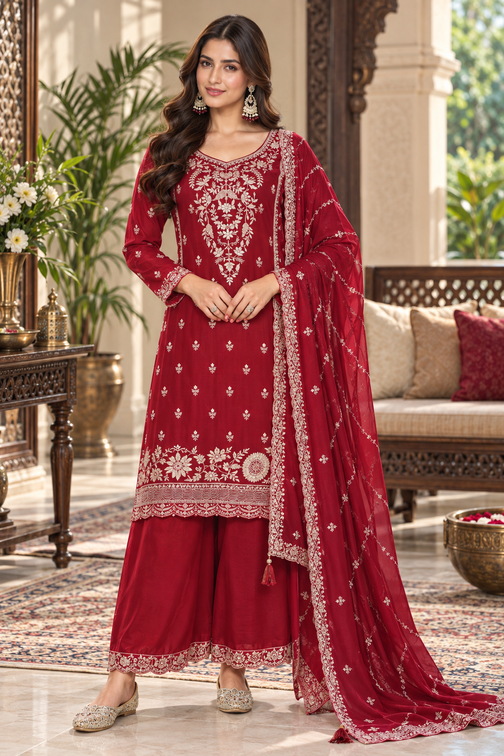Trending Pakistani Suit Fantastic Look Chinon Sequence Embroidery Wonderful Semi-Stitched Salwar Suit Material