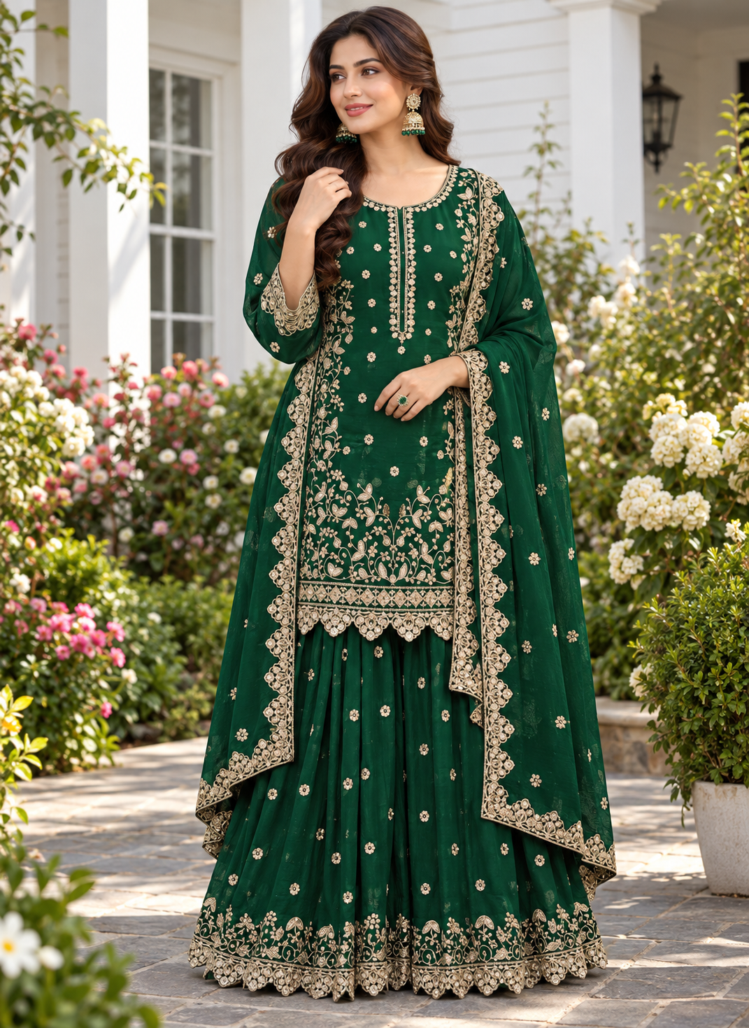 Exclusive And Designer Chinon Coding Sequence Embroidery Work Wonderful Semi-Stitched Sharara Suit