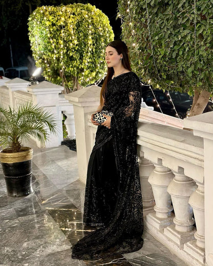 Indian Designer Sari Bollywood Wear Georgette Saree With Unstitched Blouse, Wedding Party Sari Beautiful Saree Blouse For Women