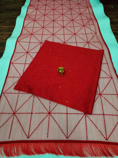 Red Color Sequence Saree for Bollywood Party and Reception Night With Blouse