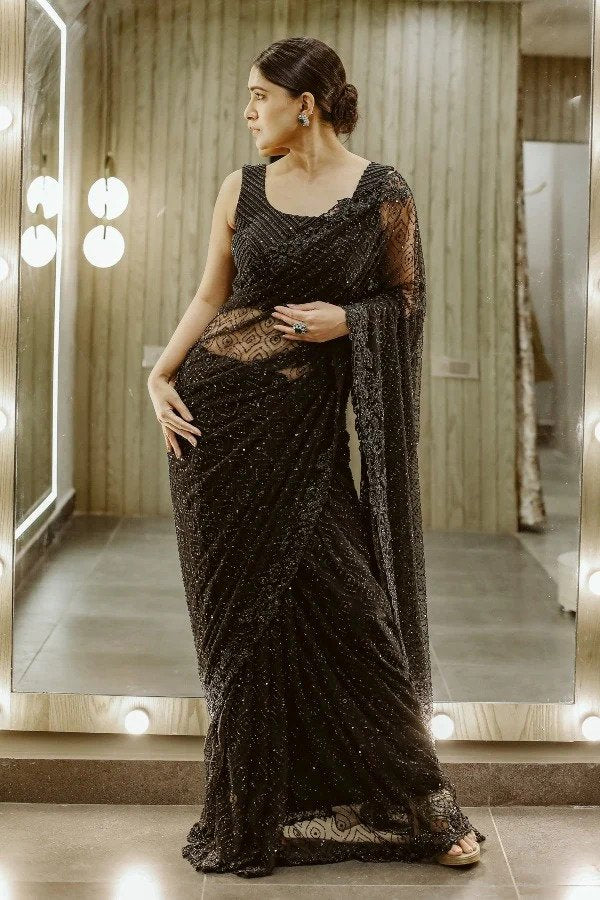 Black Saree with Blouse,Sarees India,Sarees for Party,Sarees for Wedding,wedding saree,Brocade Saree,Zari border saree ,bridal saree blouse