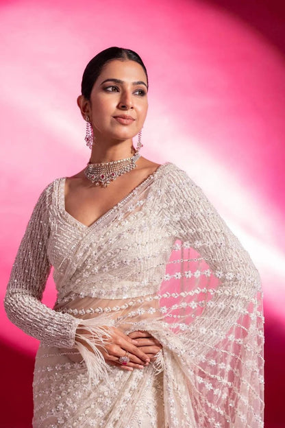 White Colour Premium Net With Fancy Milky Rainbow Sequence & Thread Work,Jhalar Border Work Saree For Women,Party Wear Saree,Designer Saree