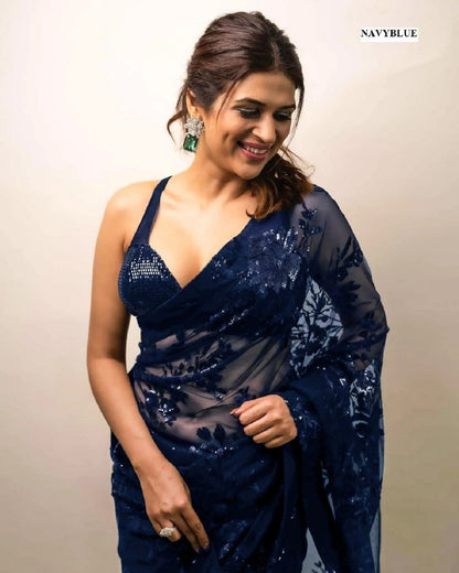 Party Wear Georgette Sequence Worked Designer Saree With Beautiful Blouse Piece