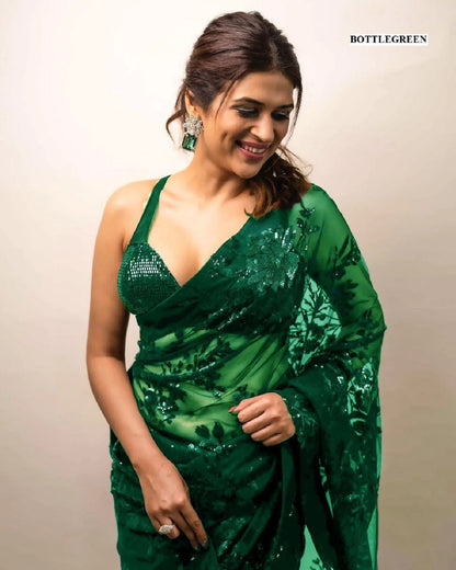 Party Wear Georgette Sequence Worked Designer Saree With Beautiful Blouse Piece