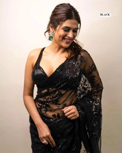 Party Wear Georgette Sequence Worked Designer Saree With Beautiful Blouse Piece