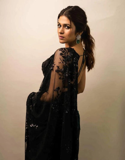 Party Wear Georgette Sequence Worked Designer Saree With Beautiful Blouse Piece