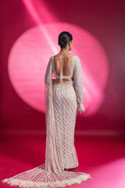 White Colour Premium Net With Fancy Milky Rainbow Sequence & Thread Work,Jhalar Border Work Saree For Women,Party Wear Saree,Designer Saree