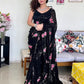 Gorgeous Black Sequin Multi Thread Embroidered Party Wear Saree With Unstitched Blouse