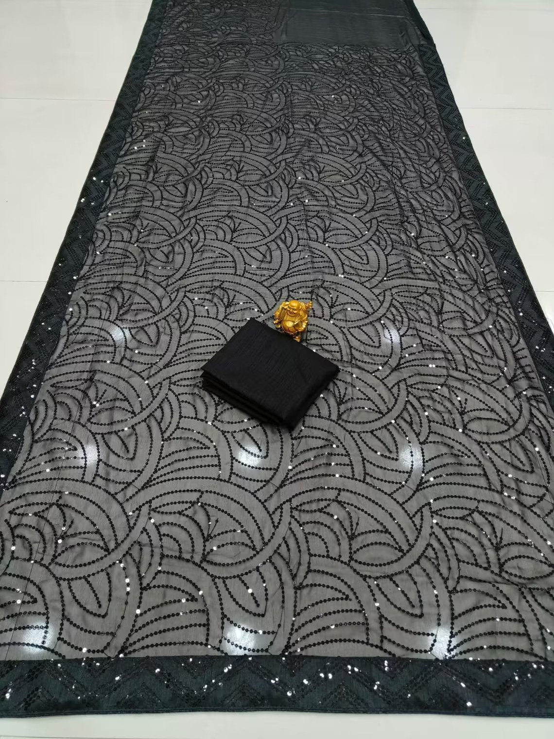 Gorgeous Black Georgette Heavy Sequin work Party Wear Saree