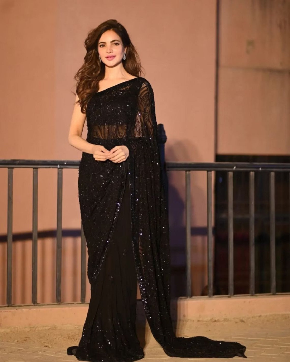 Gorgeous Black Georgette Heavy Sequin work Party Wear Saree