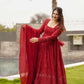 Indian Traditional Red Embroidery Anarkali Kurta Set & Dupatta with Sequin Work, Salwar Kameez Readymade Dresses, Wedding Wear for women