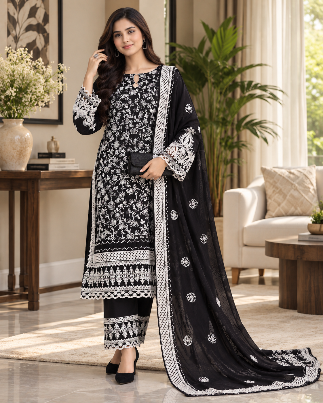 Pakistani Suit for Women Exclusive Georgette Thread Embroidery Beautiful Semi-Stitched Salwar Suit Material