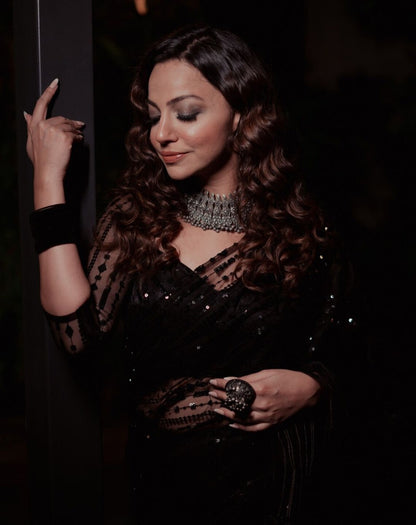 Black Saree Color With Sequence Work Bollywood Saree for Festival Party Wear Saree
