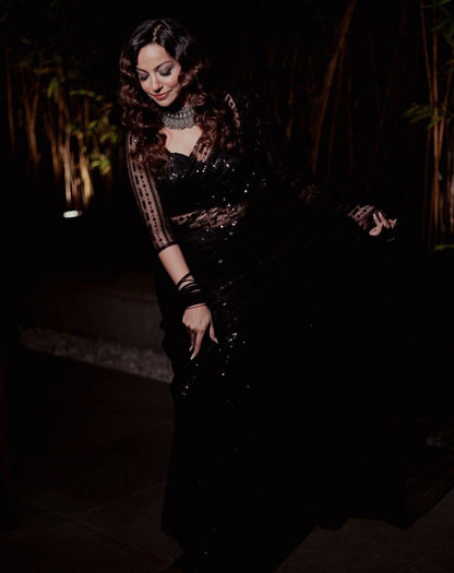 Black Saree Color With Sequence Work Bollywood Saree for Festival Party Wear Saree