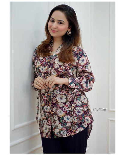 FLORAL MUSLIN  STYLISH TUNIC SHORT KURTA FOR GIRLS AND WOMEN WESTERN TOPS