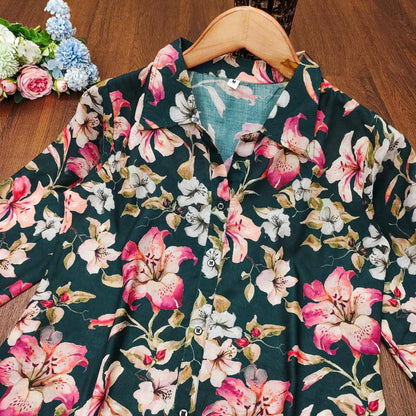 FLORAL MUSLIN  STYLISH TUNIC SHORT KURTA FOR GIRLS AND WOMEN WESTERN TOPS