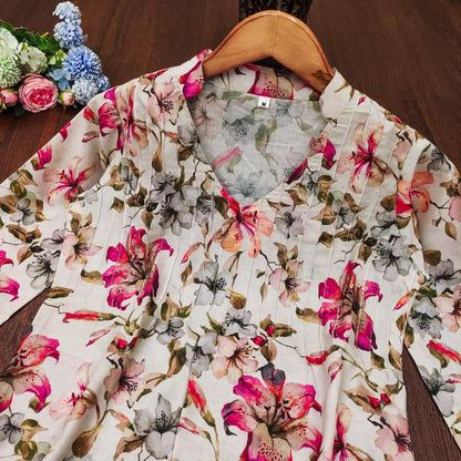 FLORAL MUSLIN  STYLISH TUNIC SHORT KURTA FOR GIRLS AND WOMEN WESTERN TOPS