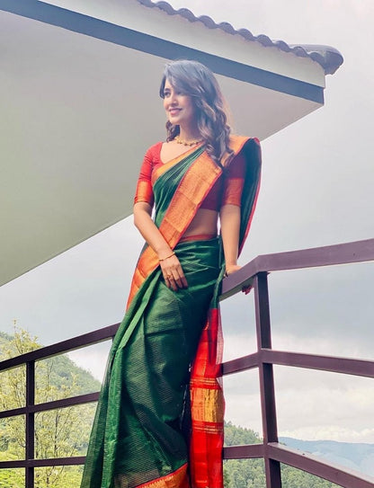 Green Color New Design soft lichi silk golden jari design in All over the body With heavy Jaquard border design Saree South Indian Saree