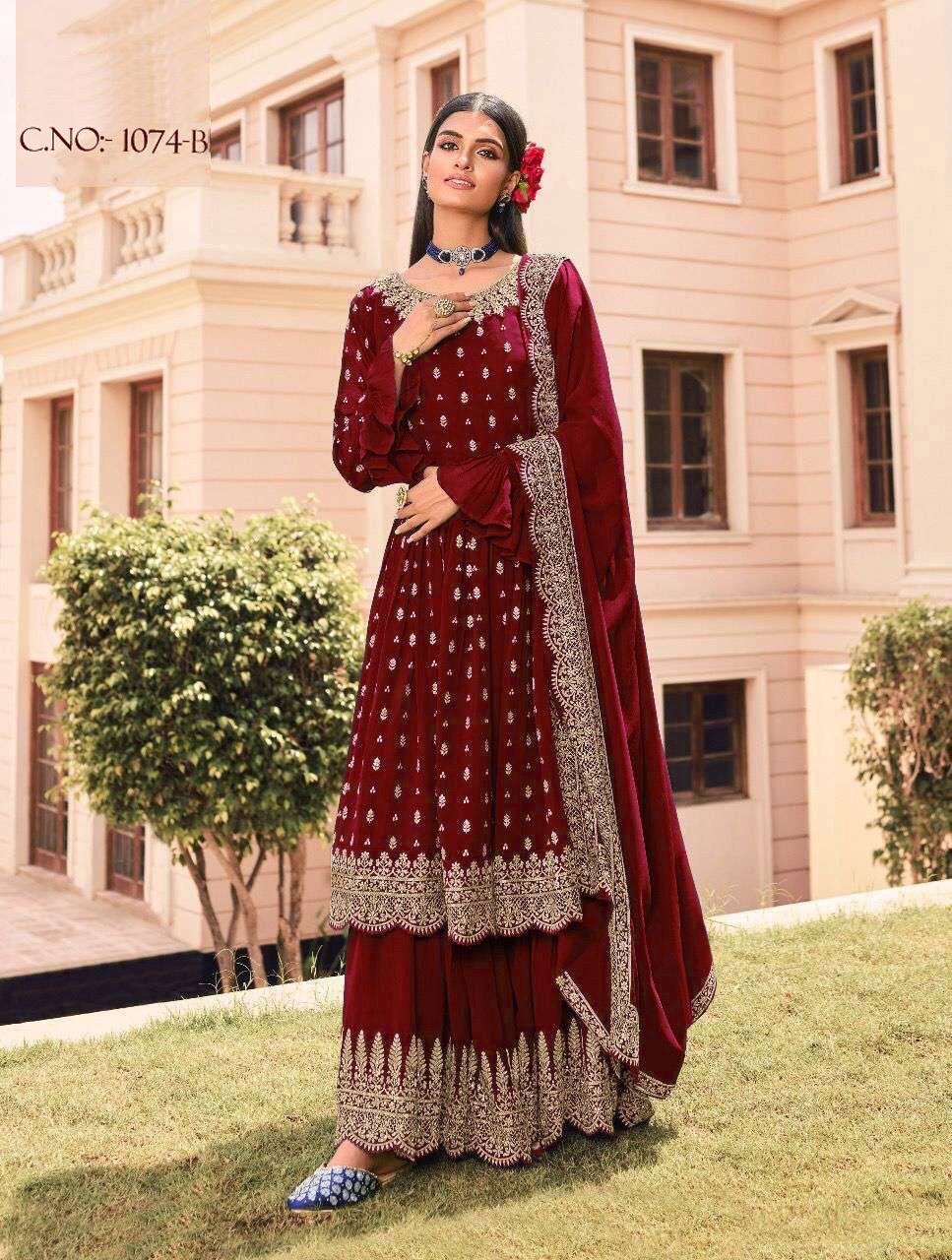 Women's Faux Georgette Semi Stitched Top With Stitched Faux Georgette Bottom and Faux Georgette Dupatta Embroidered Flared Top Dress Material