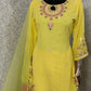 Women's Yellow Faux Georgette Embroidered Straight Kurta Pant Set With Dupatta