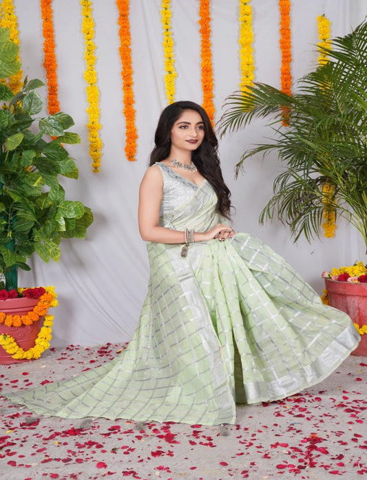 Trending Wedding Wear Real Silver Zari Border Silk Cotton Sarees, With Stitched Blouse