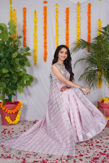 Trending Wedding Wear Real Silver Zari Border Silk Cotton Sarees, With Stitched Blouse