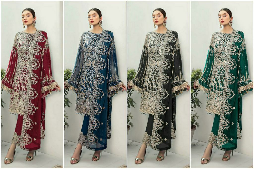 DESIGNER PAKISTANI SUITS COLLECTION BEAUTIFUL STYLISH FANCY COLORFUL PARTY WEAR & OCCASIONAL WEAR FAUX GEORGETTE EMBROIDERED DRESSES
