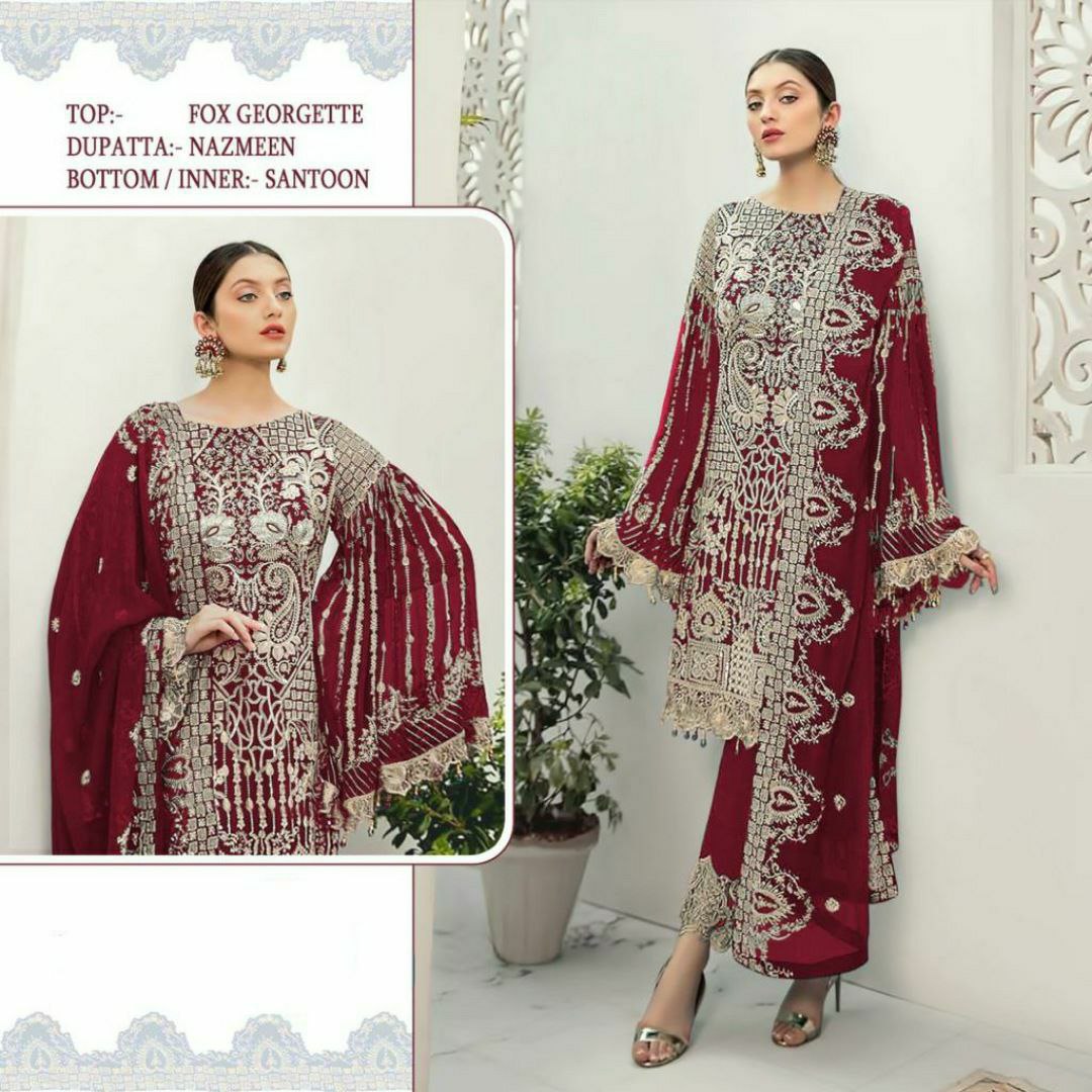 DESIGNER PAKISTANI SUITS COLLECTION BEAUTIFUL STYLISH FANCY COLORFUL PARTY WEAR & OCCASIONAL WEAR FAUX GEORGETTE EMBROIDERED DRESSES