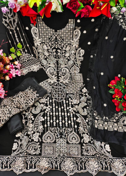 DESIGNER PAKISTANI SUITS COLLECTION BEAUTIFUL STYLISH FANCY COLORFUL PARTY WEAR & OCCASIONAL WEAR FAUX GEORGETTE EMBROIDERED DRESSES