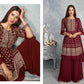 WOMEN'S MAROON COLOR FAUX GEORGETTE EMBROIDERED READYMADE KURTA SHARARA AND DUPATTA SET (FULL STITCHED )