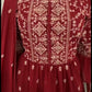 WOMEN'S MAROON COLOR FAUX GEORGETTE EMBROIDERED READYMADE KURTA SHARARA AND DUPATTA SET (FULL STITCHED )