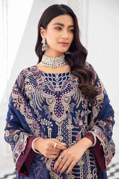 NAVY BLUE PAKISTANI WEDDING COLLECTION FAUX GEORGETTE FABRIC WITH EMBROIDERY WORK SEMI STITCHED SALWAR KAMEEZ SUIT