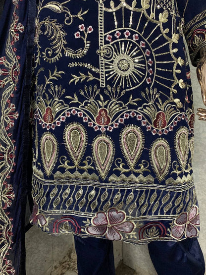NAVY BLUE PAKISTANI WEDDING COLLECTION FAUX GEORGETTE FABRIC WITH EMBROIDERY WORK SEMI STITCHED SALWAR KAMEEZ SUIT