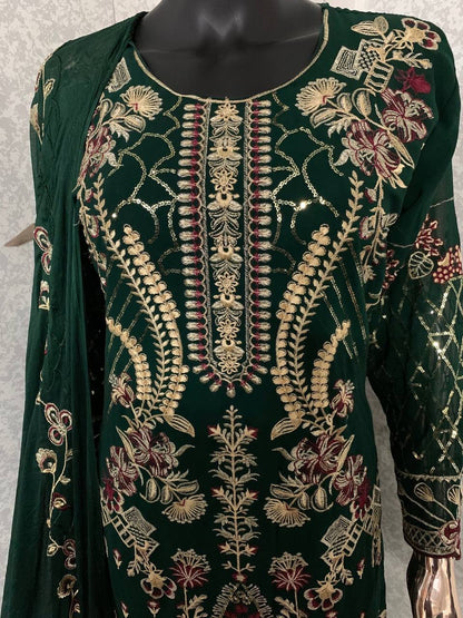 Beautiful Partywear Green Kurta Set with Duppatta, Pakistani Designer Georgette piece Salwar Kameez for Weddings Readymade Dresses