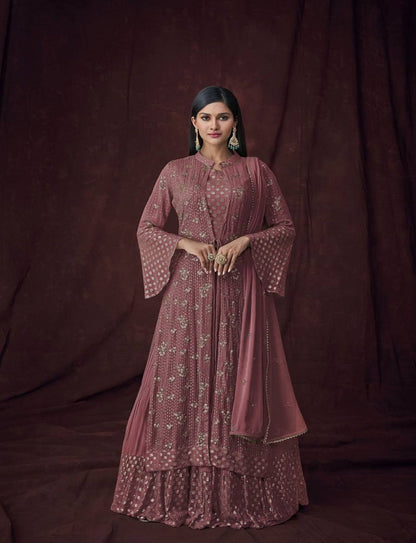 Women's Faux Georgette  Attractive Stylish Lehenga set with Stylish Jacket and Dupatta Embroidered Lehenga Choli Set with Dupatta and Jacket