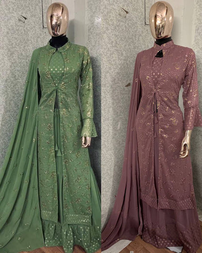 Women's Faux Georgette  Attractive Stylish Lehenga set with Stylish Jacket and Dupatta Embroidered Lehenga Choli Set with Dupatta and Jacket