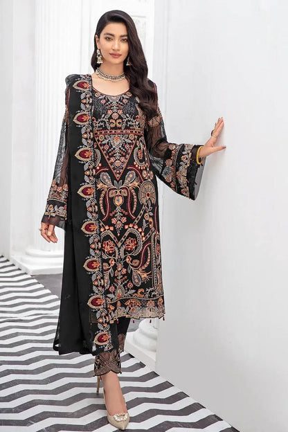 Black Pakistani Salwar Kameez Ready Made Designer Satin Silk Georgette Embroidered Shalwar Kameez With Dupatta