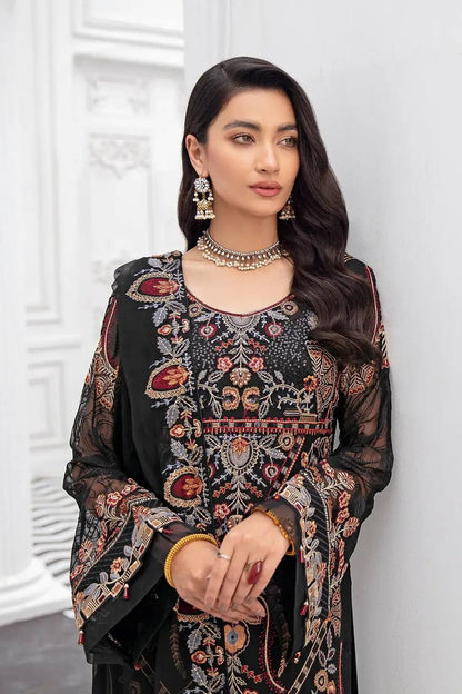 Black Pakistani Salwar Kameez Ready Made Designer Satin Silk Georgette Embroidered Shalwar Kameez With Dupatta