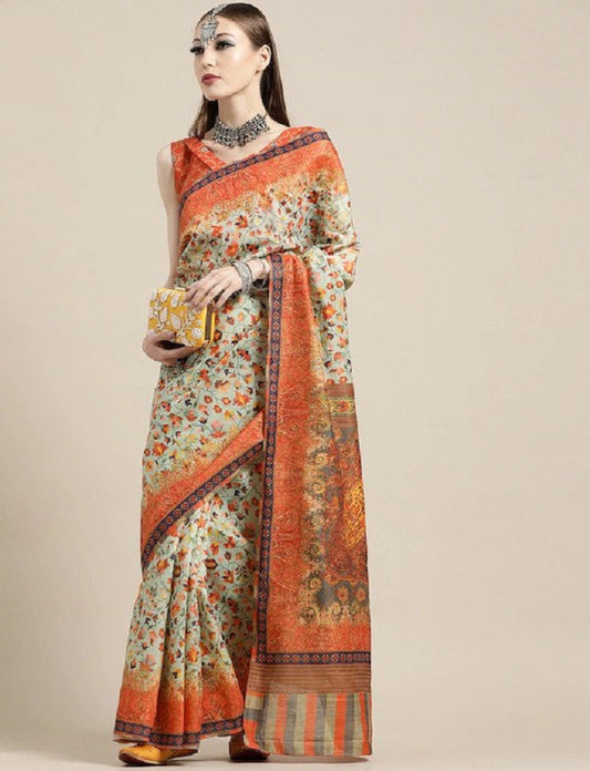 ORANGE INDIAN TRADITIONAL WEAR COLLECTION BEAUTIFUL STYLISH FANCY COLORFUL PARTY WEAR & OCCASIONAL WEAR ART SILK SAREE