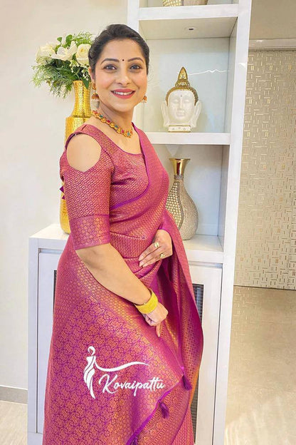 Golden Wine Soft Lichi Silk Saree, Beautiful Jacquard Rich Pallu Saree