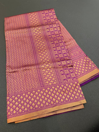 Golden Wine Soft Lichi Silk Saree, Beautiful Jacquard Rich Pallu Saree
