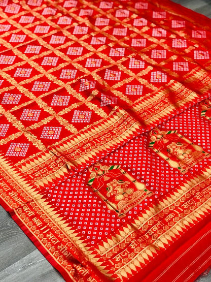 Party wear Kanjeevaram Soft Silk Red Jacquard Saree With Blouse