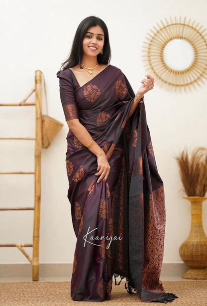Women's Kanchipuram Banarasi Lichi Silk Kanjivaram Saree With Plain Unstitched Blouse Piece