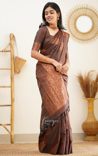 Women's Kanchipuram Banarasi Lichi Silk Kanjivaram Saree With Plain Unstitched Blouse Piece