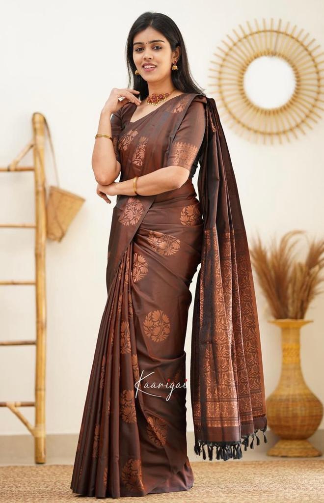 Women's Kanchipuram Banarasi Lichi Silk Kanjivaram Saree With Plain Unstitched Blouse Piece