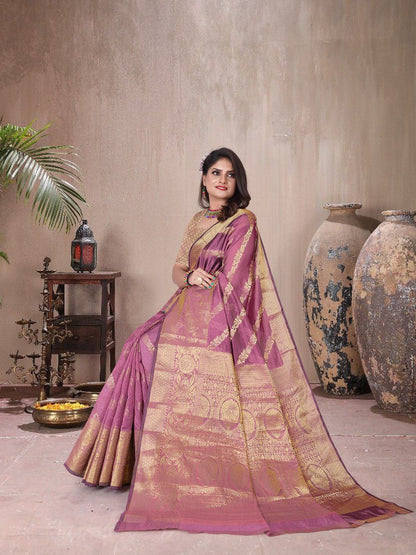 Beautiful Weaving work  Pure Soft Oranza Silk Saree With Real Zari Broket Blouse Piece
